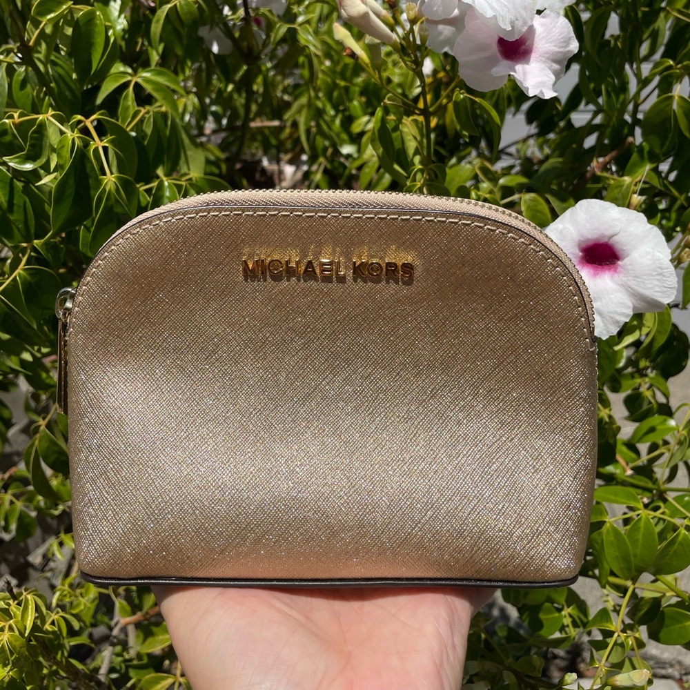 Michael Kors metallic gold clutch/makeup bag